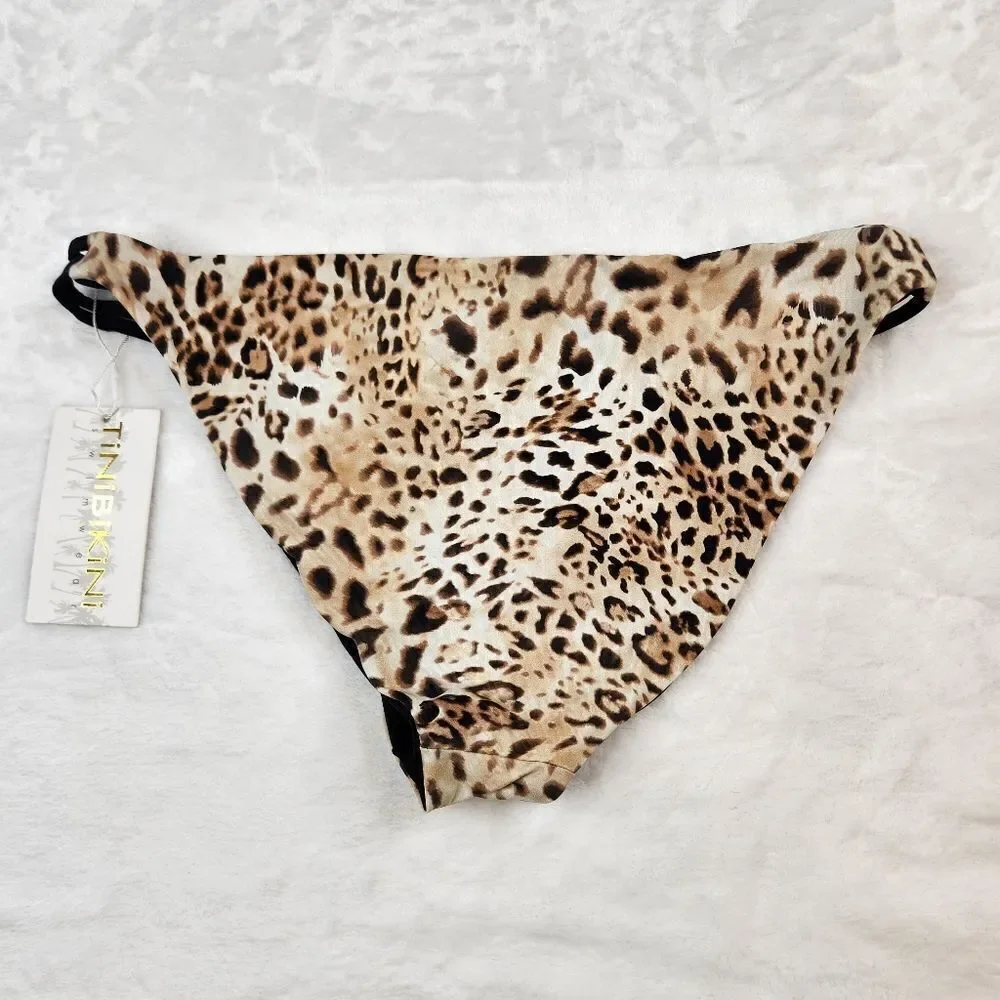 TiNiBiKiNi Leopard Print Black Reversible Swimsuit Bikini Bottom Sz XL